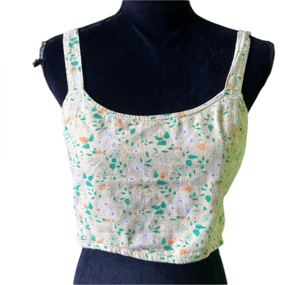 Aerie Floral Crop Tank Top Women Large Yellow
